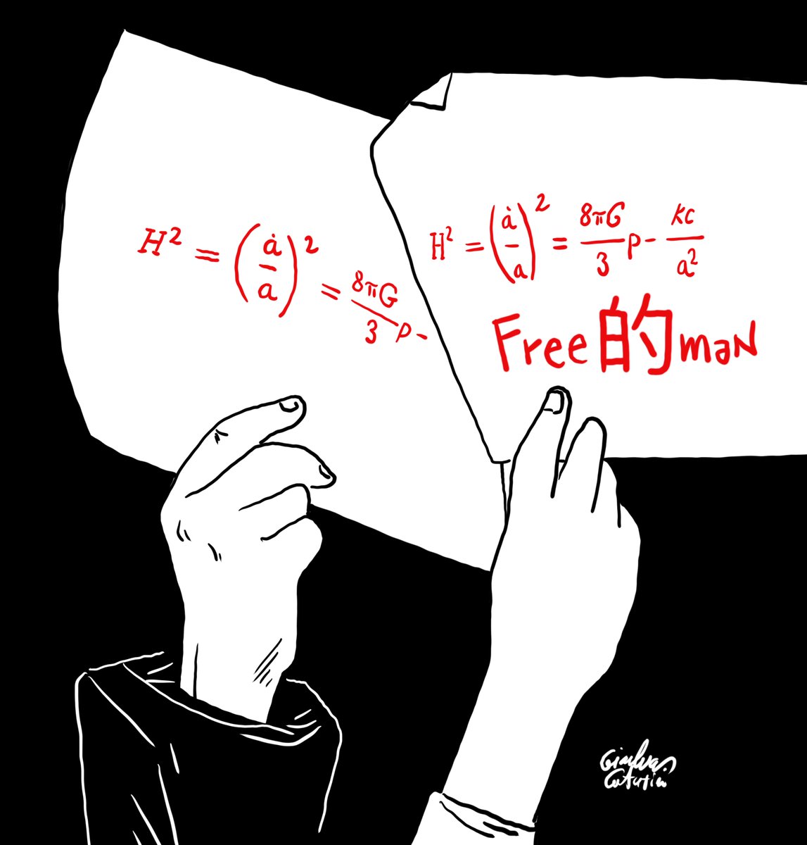 Students from the elite school Tsinghua Un. protested with Friedmann equation. I have no idea what this equation means, but it does not matter.
It's the pronunciation: it's similar to "free的man" (free man)—a spectacular and creative way to express, with intelligence. 
#白纸革命