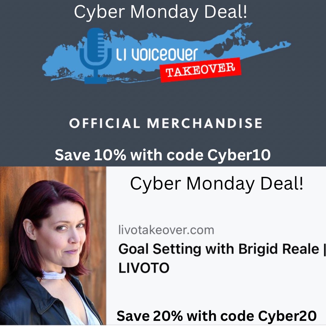 Holly Sickinger (@sickingerholly) on Twitter photo Happy Cyber Monday! LIVO Takeover has some great deals today. 10% off the <a href="/VOTakeoverLI/">LIVO Takeover</a> shop at bonfire.com/store/livo-tak… with code Cyber10 and 20% of Goal Setting with @realevoices with code Cyber20 at livotakeover.com/event-details/…. Enjoy the deals! #voiceover #cybermonday #vo Happy Cyber Monday! LIVO Takeover has some great deals today. 10% off the <a href="/VOTakeoverLI/">LIVO Takeover</a> shop at bonfire.com/store/livo-tak… with code Cyber10 and 20% of Goal Setting with @realevoices with code Cyber20 at livotakeover.com/event-details/…. Enjoy the deals! #voiceover #cybermonday #vo