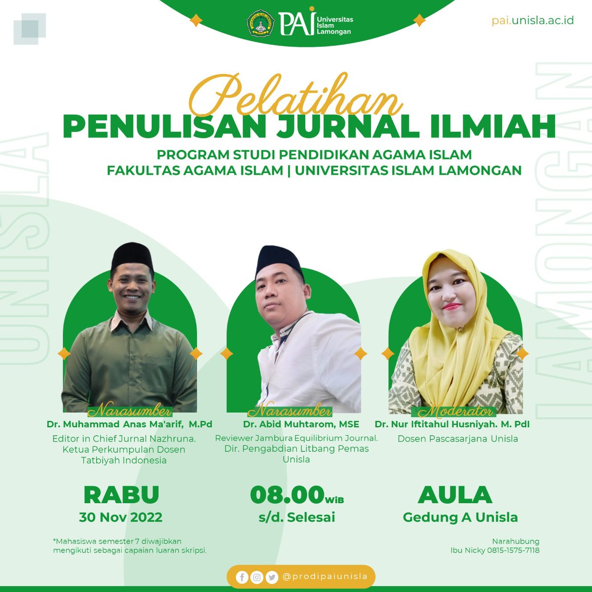 prodipaiunisla's tweet photo. Bagaimana sih cara membuat jurnal ilmiah? Kami penasaran?, 
Salah satu kompetensi bagi mahasiswa hari ini selain meneliti adalah membuat publikasi (jurnal)

Yuk ikuti pelatihan penulisan jurnal ilmiah bagi mahasiswa. https://t.co/QFOuQ7IweA