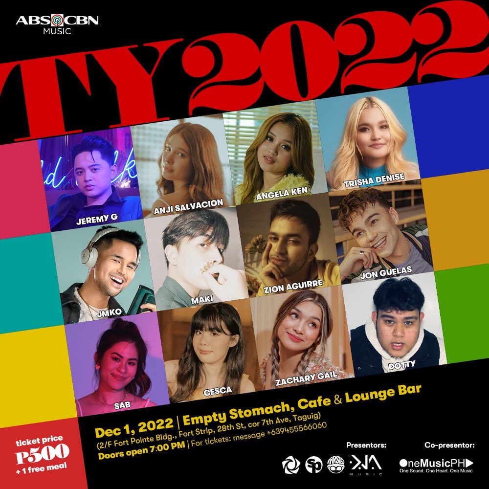 StarMusicPH's tweet photo. As our way to say thank you, here’s #TY2022! 

Sing your hearts out with @imjeremyg, @anjisalvacion, @anqelaken, @iamtrishadenise, @JMKO_music, @clfrnia_maki, @zionaguirre03, @GuelasJon, @officialsabmusi, @cheescabum, @zacharygail_, and Dotty at Dec 1, 2022 at Empty Stomach, BGC! https://t.co/vvvsgDjXNv