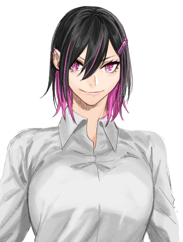 1girl solo shirt black hair white background pink hair smile  illustration images