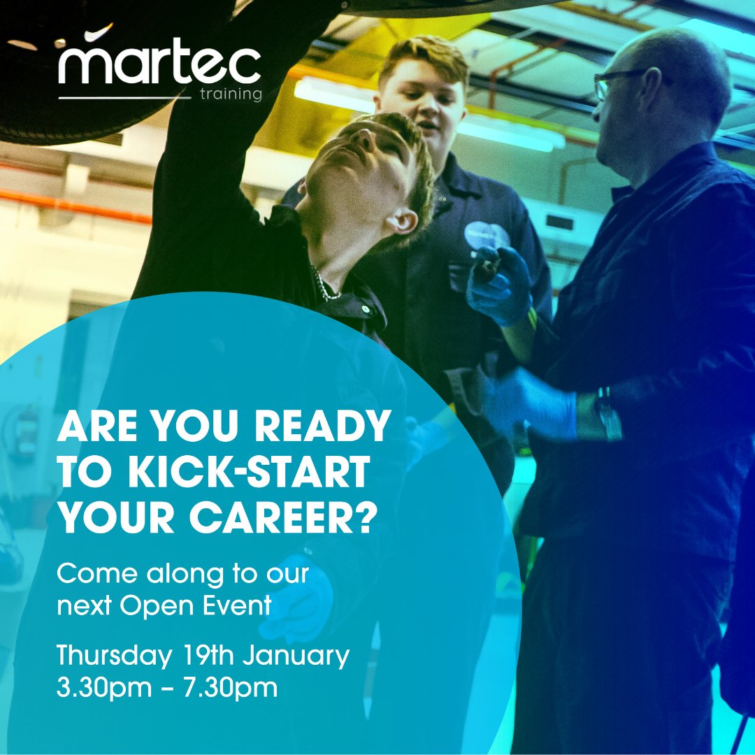 MartecTraining's tweet photo. Come along to our next Open Event and discover a programme tailored to your capabilities, helping you progress towards a career that puts you in the driving seat! 🚗💨

Register your free ticket: https://t.co/pl9EaGBWfz 

#openevent #martec #staffordshire #stokeontrent https://t.co/lKtsWG1yFI