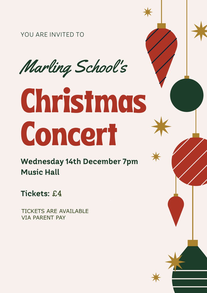 Tickets are now on sale for our Christmas Concert! We hope you can join us for a wonderful evening of live music 🎶🎄 <a href="/marling_music/">Marling Music</a> <a href="/MarlingSchool/">Marling School</a> @Marling6th