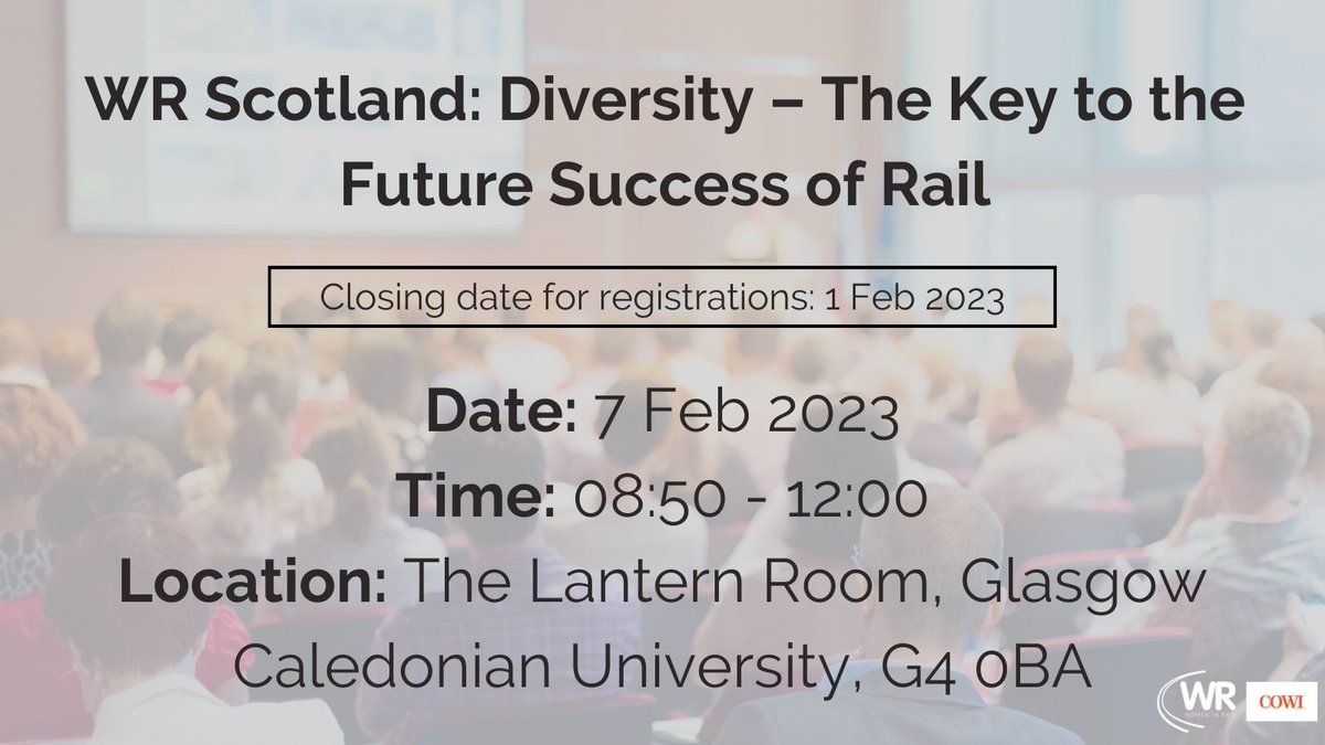 In celebration of the 10th Anniversary of Women in Rail, the Scottish Regional Group is proud to announce the new date for ‘Diversity – The Key to the Future Success of Rail’, taking place 7 Feb 2023

Register: womeninrail.org/events/wr-scot…

#rail #womeninrail #event #diversity