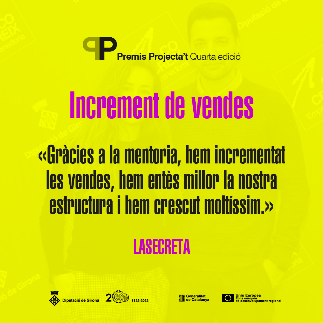 DiputacioGirona's tweet image. 👏Arran dels #PremisProjectat, LaSecreta ha augmentat les vendes i la seva plantilla.
🤔Ells ja han aconseguit créixer, i vosaltres❓

💻Consulteu tots els requisits👉bit.ly/3BGZekp

#PromoecoDdGi #fonsUECat #COCREIX