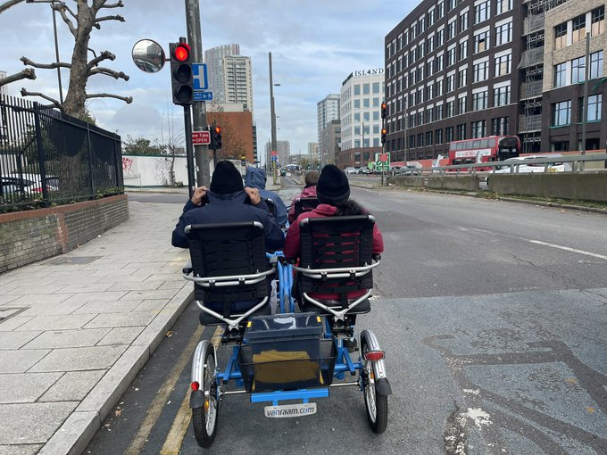 Brilliant to see the <a href="/Bikeworksuk/">Bikeworks</a> Cycle Taxi Service project out and about in London.

This fantastic initiative is all about helping tackle loneliness using the v cool @VanRaamBike 4 person cycle taxi.

Currently operating in East &amp; West London  

bikeworks.org.uk/cycle-taxi-ser…