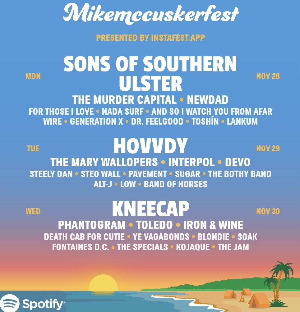 Obviously, I play most music from physical formats, which are not reflected on Spotify, but still, I would buy tickets for this.

<a href="/SONSOFSOUTHERN2/">SONS OF SOUTHERN ULSTER</a> <a href="/kneecapceol/">KNEECAP</a> <a href="/hovvdy/">Hovvdy</a>