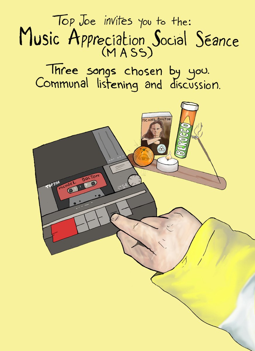 <a href="/toptopjoe/">Top Joe</a> invites you to the: Music Appreciation Social Seance (MASS)
📆Fri 2 Dec 2022
📍At the Everyman
💷£5

Do you have a burning question about your life?…Are you ready for the universe to start providing answers? If ‘yes’ then come!
More info 👉 ow.ly/29L850LwC3l