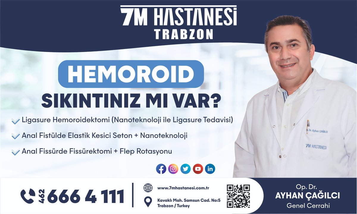 7MHastanesi's tweet photo. 🚾 Hemoroid sıkıntınız mı var !

🥼 GENEL CERRAH OP. DR. AYHAN ÇAĞILCI ‘dan randevu ve daha fazla bilgi  için;

��� 0462 666 41 11
📍 Akçaabat / Trabzon
🌐 https://t.co/CSrcrsDnJZ

#genelcerrah #genelcerrahi #nanoteknoloji #hemoroid #bağsur #akçaabat #ameliyattayız #7mhastanesi https://t.co/U2wgCRxoLm