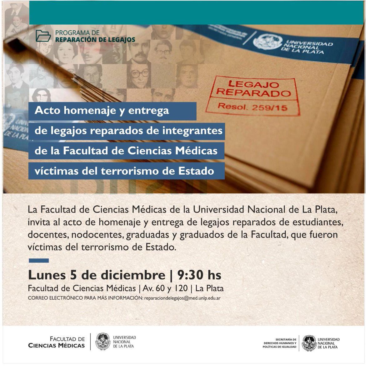 jerogi's tweet photo. En una semana (5/12/22) llevaremos adelante el Acto homenaje y entrega de legajos reparados de integrantes de @fcm_unlp víctimas del terrorismo de Estado. 

MEMORIA VERDAD JUSTICIA

Para consultar el listado: https://t.co/ntdVUIuzbf 

|| @unlp https://t.co/A7pKtkQSfO