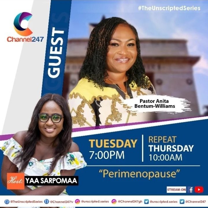 theunscripteds's tweet image. Tomorrow on Unscripted Series on @Channel247Info, We are joined by Pastor Anita Bentum-Williams as we DISCUSS Perimenopause.

To sponsor or advertise, call 0244496597.