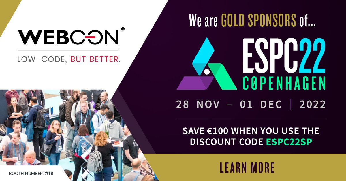 Let's meet at this year's European SharePoint, Office 365 &amp; Azure Conference! 
 
If you participate in the event, be sure to come and say 'hi' to our team at booth #18! 👋

#ESPC22