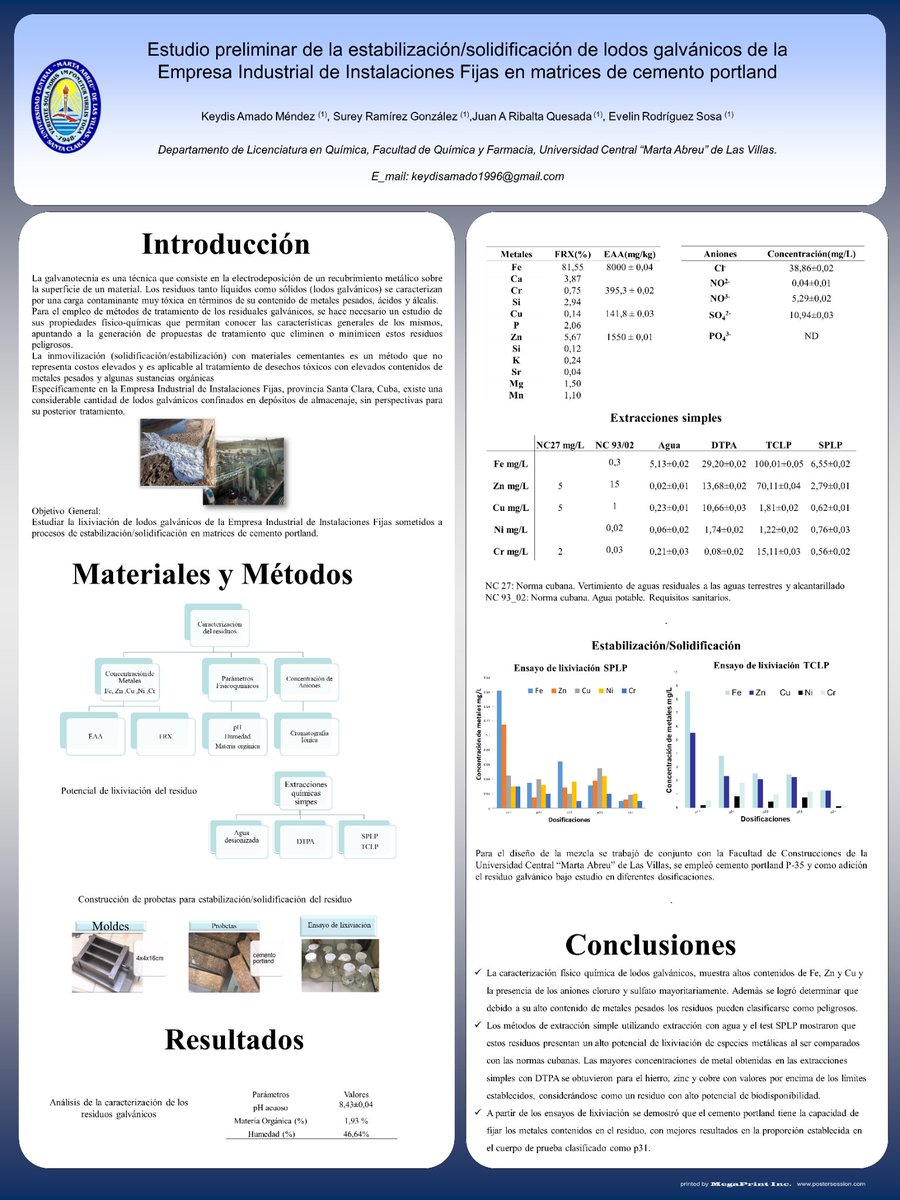 Hola <a href="/LatinXChem/">LatinXChem</a>. En este trabajo se presenta un estudio para la estabilización/solidificación de residuos galvánicos. #LatinXChem22 #LXChemEnvAna #EnvAna061 #FRX