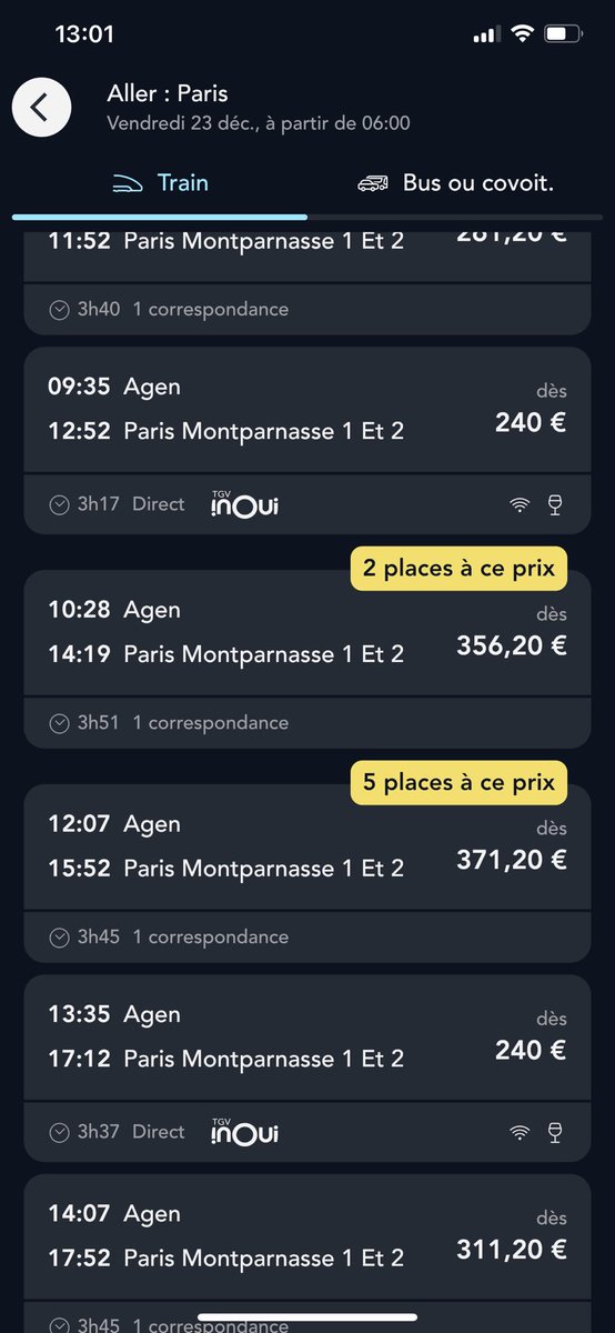 CecileBRETON's tweet photo. Sympa la @SNCF les prix des billets un 23 décembre… Mais on fait comment si on ne peut plus prendre sa voiture ? #hontesncf https://t.co/99SDW7yuSW