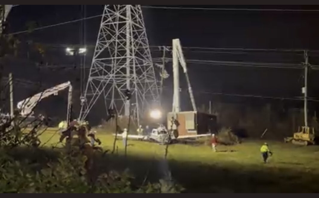mcfrsPIO's tweet photo. Update (~4a) airplane was removed from tower &amp; placed on ground. Earlier, just after Midnite 2 adult occupants of plane were transported by @MCFRS_EMIHS to area Trauma Center, PEPCO (power utility) assessing &amp; repairing electrical lines, power has been restored to most https://t.co/FLJvResS3d