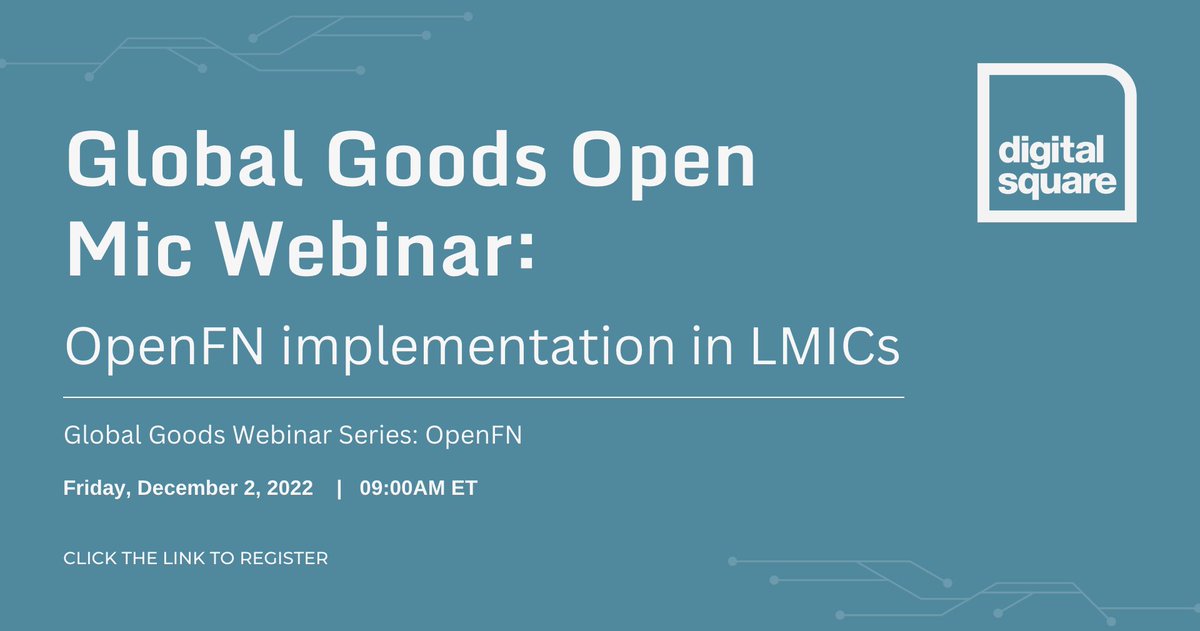 Have you registered for our second session of the  #GlobalGoods Open Mic webinar on Dec 2 at 9:00 ET? 
Join us to hear about <a href="/UNICEF/">UNICEF</a>'s approach to OpenFN implementation in #LMICs, with an added focus on #digitalhealth security.

Register here:
bit.ly/3gEtHYX