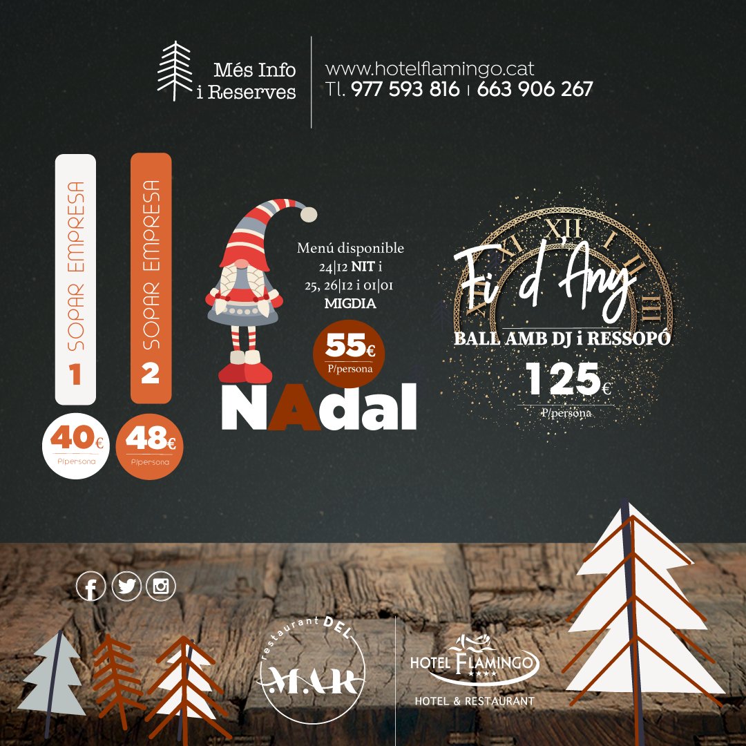🤶 Coneix les nostres opcions de Nadal🎄
 👁️ Més info i Reserves 👇👇👇

🌐 hotelflamingo.cat
☎️ Reserves 977 593 816 i 663 906 267

#deltadelebre #reservadelabiosfera #hotelflamingoampolla #restaurantdelmarampolla #nadalalflamingo #soparsdempresa