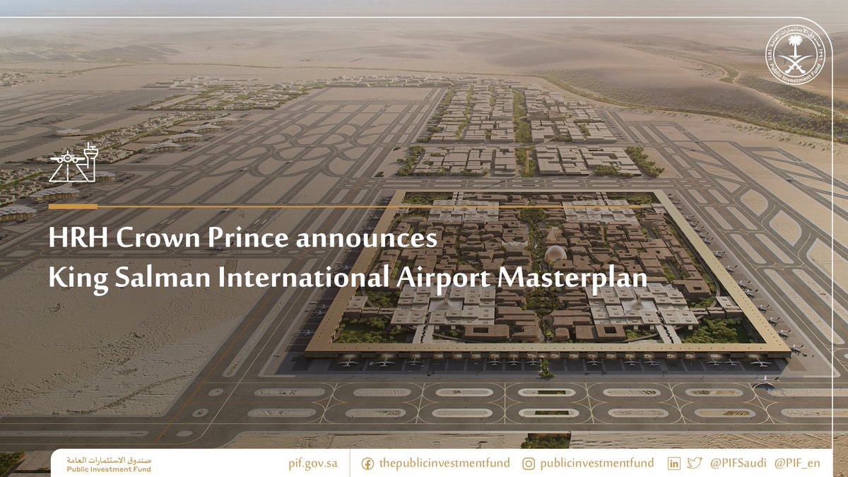 HRH Crown Prince today announced the master plan for King Salman International Airport, which will boost Riyadh’s position as a global logistics hub, stimulate transport, trade and tourism, and act as a bridge between the East and West.

#KSIA
#PIF

bit.ly/3GNSx3f