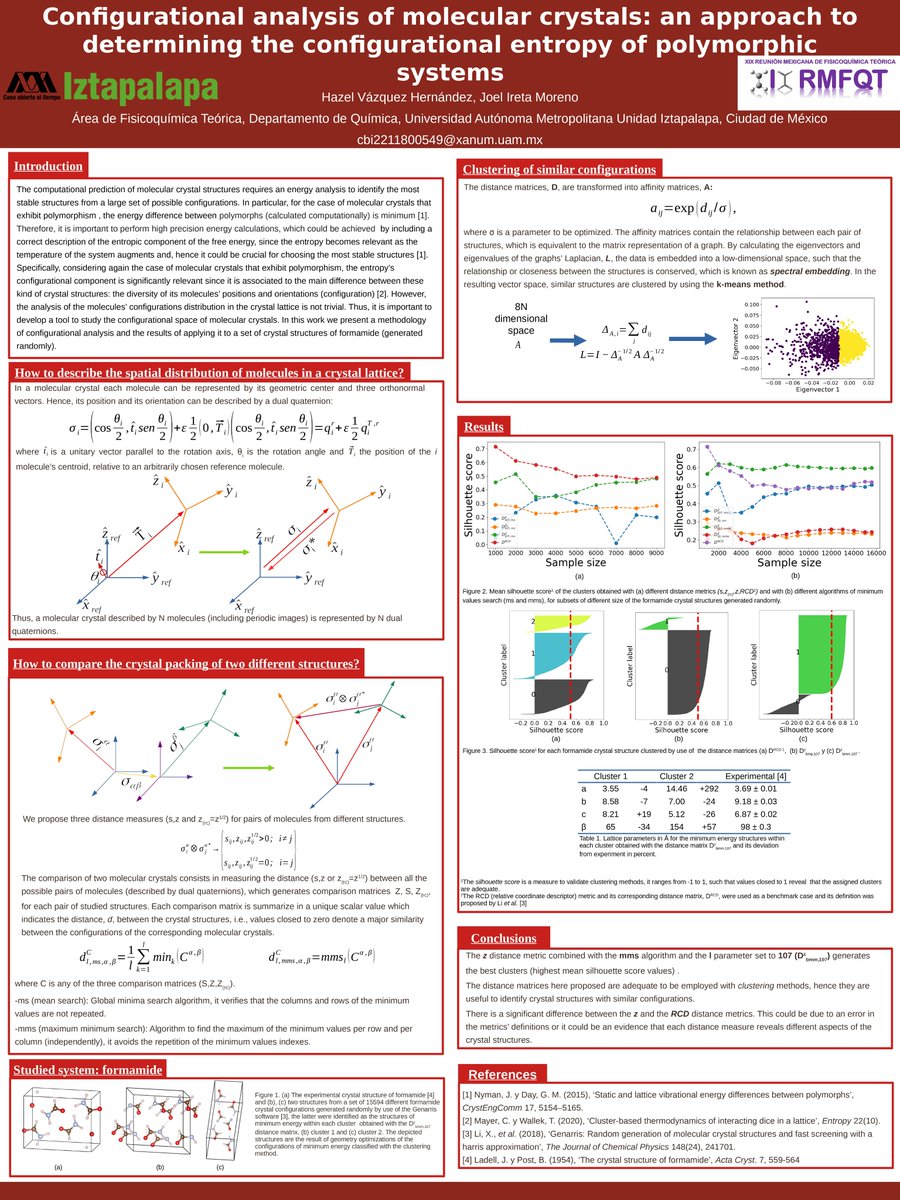 Hi <a href="/LatinXChem/">LatinXChem</a>, this is my work ‘Configurational analysis of molecular crystals’, #LatinXChem22 #LXChemComp #Comp079 #Polymorphism #MolecularCrystals #dualquaternions