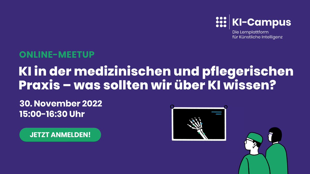 Am 30.11. zeigen Svenja Skrzipale (NextOR) &amp; Abdeldjallil Naceri (@MIRMI_TUM) im Online-Meetup, wie #KI im medizinischen &amp; pflegerischen Alltag zum Einsatz kommt. 🤖

Jetzt anmelden &amp; am Mittwoch mitdiskutieren:
➡️ki-campus.org/meetup-medizin

#KICampus #Medizin #MedEd #DigitalHealth