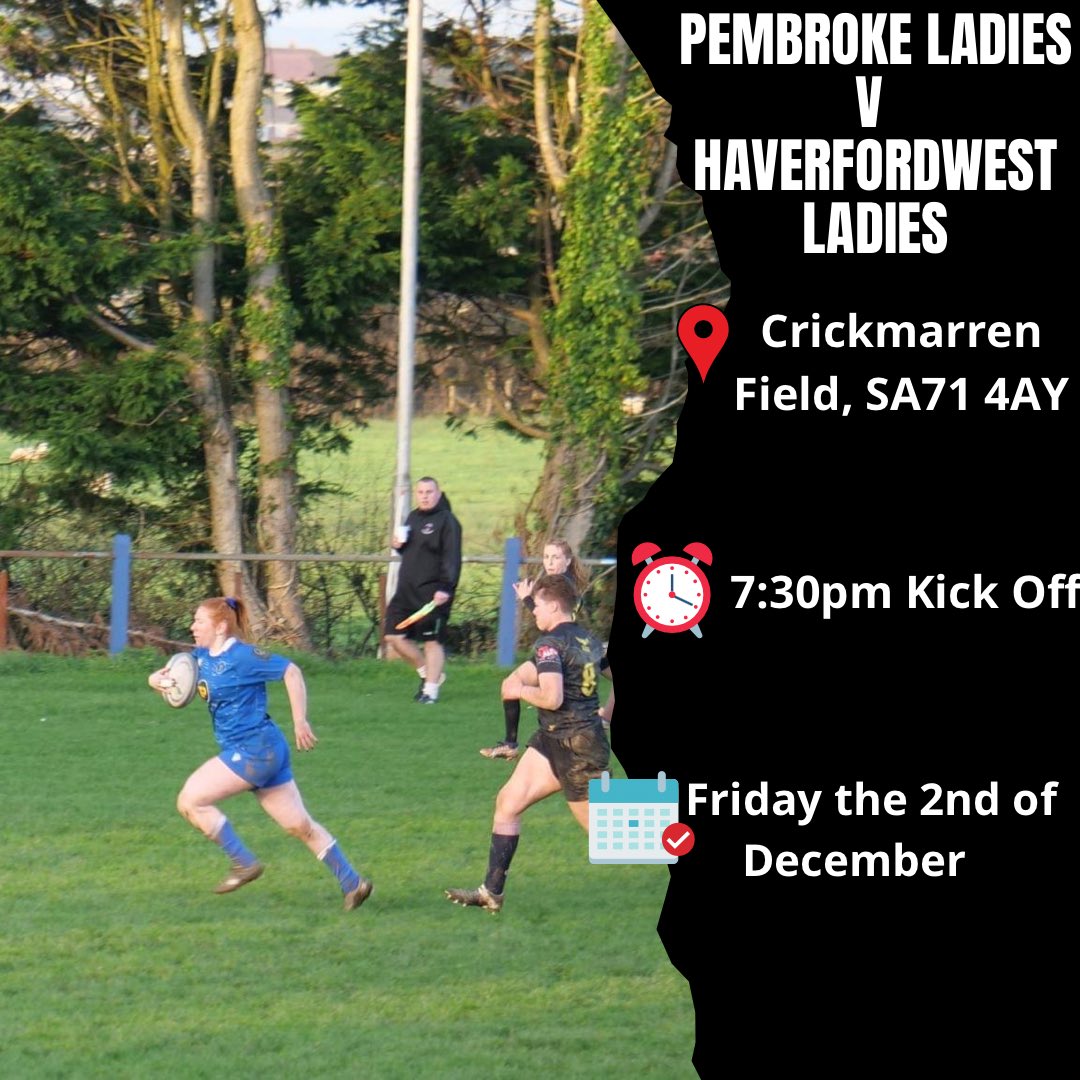 Haverfordwest take on <a href="/PembrokerfcP/">Pembroke RFC Ladies / Pembroke Panthers🐾</a> for a Friday night fixture.
Come and support the blues 💙
<a href="/WildcatsHub/">Cleddau Wildcats Girls Rugby Hub</a> <a href="/allwomensrugby/">Allwomensrugby</a> <a href="/BackTheGirlsPod/">🏴󠁧󠁢󠁷󠁬󠁳󠁿 Back The Girls Podcast</a> @JoeDaviesWRU <a href="/CleoHardyWRU/">Cleo Hardy</a> <a href="/waleswomenrugby/">Welsh Women's Rugby🏴󠁧󠁢󠁷󠁬󠁳󠁿</a> <a href="/WelshRugbyUnion/">Welsh Rugby Union 🏴󠁧󠁢󠁷󠁬󠁳󠁿</a>