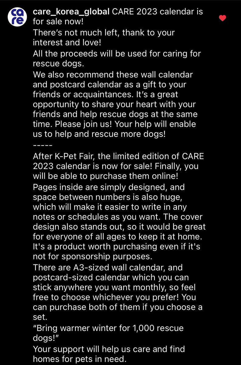 FromCareKorea's tweet photo. #CARE 2023 calendar is for sale now!

There’s not much left, thank to your interest and love! All the proceeds will be used for caring for rescue dogs.

Your support will help us care and find homes for pets in need.
https://t.co/7XlzWegFn7

#dogmeattrade #koreandogs #rescuedogs https://t.co/hUBdr7m70U