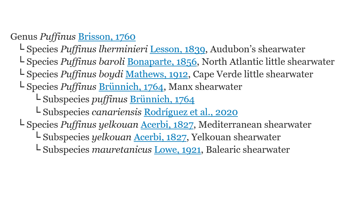 Roasty247's tweet photo. The proposed new taxonomy for Atlantic/Mediterranean Puffinus shearwaters differs from all current major taxonomies (#IOC #eBird #Clements #Birdlife #HBW #HowardMoore)
https://t.co/bNs1U0q4DD
#seabirds #Audubon #Barolo #Boyds #Manx #Mediterranean #Yelkouan #Balearic #CapeVerde https://t.co/Wp2NG2f0Hs