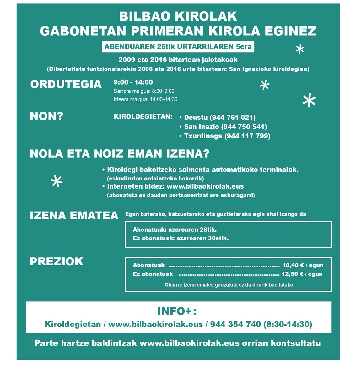 bilbaokirolak's tweet photo. 🅱🎄🏋 GOGORATU. Bihartik aurrera “Gabonetan Primeran Kirola Eginez” programan izena emateko epea zabalduko da Bilbao Kirolaken bazkide direnentzat, eta, asteazkenetik aurrera, bazkide ez direnentzat 

ℹ https://t.co/QNm8w9qdr4 https://t.co/v3ryYZLgc9