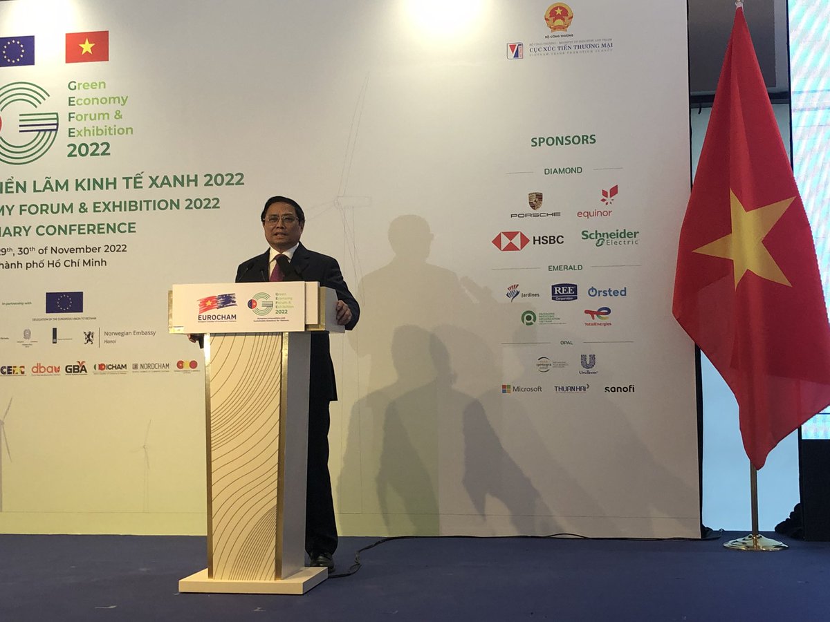 GioAlibertiEU's tweet photo. Very successful visit to #Vietnam by Commissioner .@VSinkevicius on the occasion of #GEFE Green Economy Forum and Exhibition with meetings with PM Pham Minh Chinh, Ministers of Nat Res &amp; Environment and Agriculture @EuroChamVietnam @EUDelegationVN https://t.co/nLzcvguOZ4