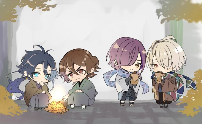 中庭で焼きいも /「やけどしないようにな」rkgk 