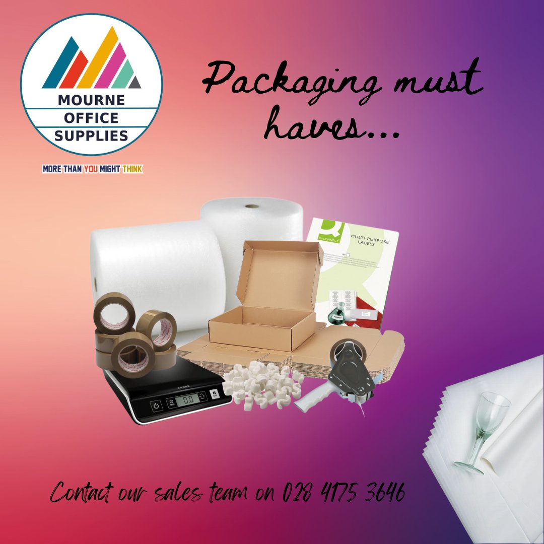 MourneOffice's tweet photo. 𝔻𝕚𝕕 𝕪𝕠𝕦 𝕜𝕟𝕠𝕨?

We can help with your packaging needs, we supply a range of 
-envelopes ✉️
-labels 🏷️
-mailing boxes 📦
-bubble wrap, loose fill, tissue paper
-tape &amp; tape dispensers 
-mailing scales ⚖️

Contact sales -
 028 4175 3646 📞
sales@mourneofficesupplies.com 💻 https://t.co/Hweondrbyv