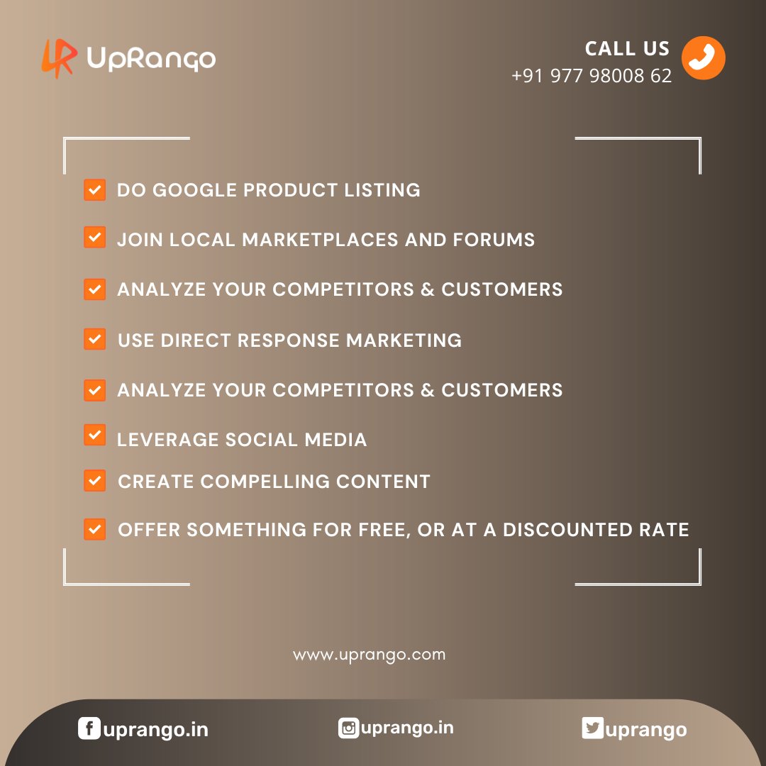 uprango's tweet photo. How to Attract New Users with #SEO?
Benefits of SEO are to Generating more organic #traffic to your site.
Contact us: π
π± : +91 977 98008 62
π: https://t.co/vcvGFEZO9C
#seo #searchengine #seoservices #seocompany #uprango #website #digitalmarketing #business #ppc https://t.co/pBrpsHFFtk