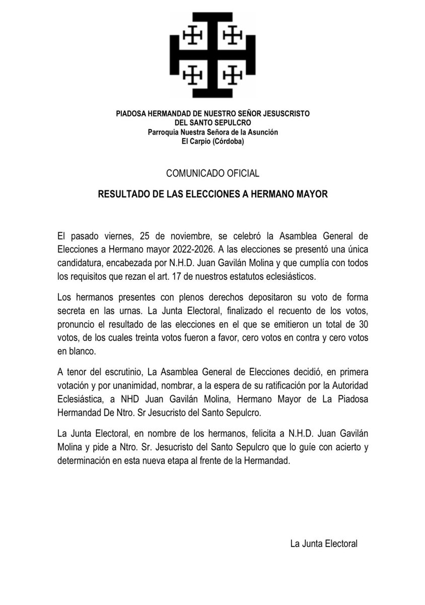 COMUNICADO OFICIAL | JUNTA ELECTORAL