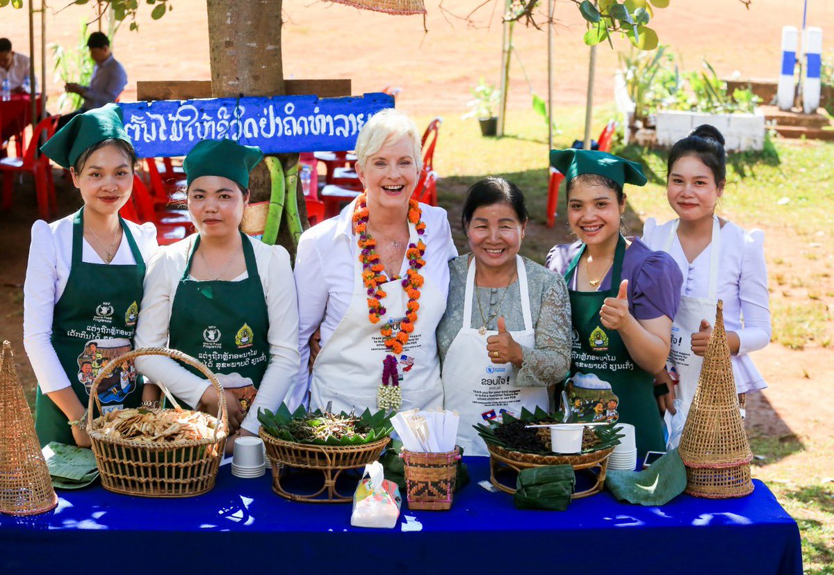 JanDelba's tweet photo. Honored to welcome @USUNRomeAmb Cindy McCain in one of our @USDA-supported schools in #Laos today. Daily nutritious lunches 🍚 🥬 keep children in school &amp; have potential to lift communities out of poverty. 🙏🏼for 🇺🇸 support to paving a bright future for Lao children. #ZeroHunger https://t.co/xIAa9cnXF3