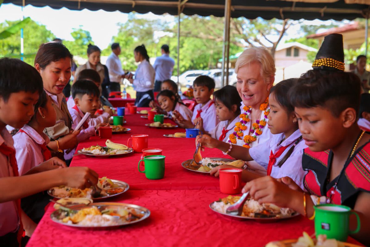 JanDelba's tweet photo. Honored to welcome @USUNRomeAmb Cindy McCain in one of our @USDA-supported schools in #Laos today. Daily nutritious lunches 🍚 🥬 keep children in school &amp; have potential to lift communities out of poverty. 🙏🏼for 🇺🇸 support to paving a bright future for Lao children. #ZeroHunger https://t.co/xIAa9cnXF3