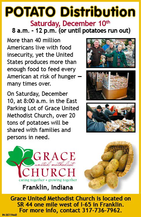 Potatoes arriving just in time for the holidays! Share this opportunity with those in need. #endhunger