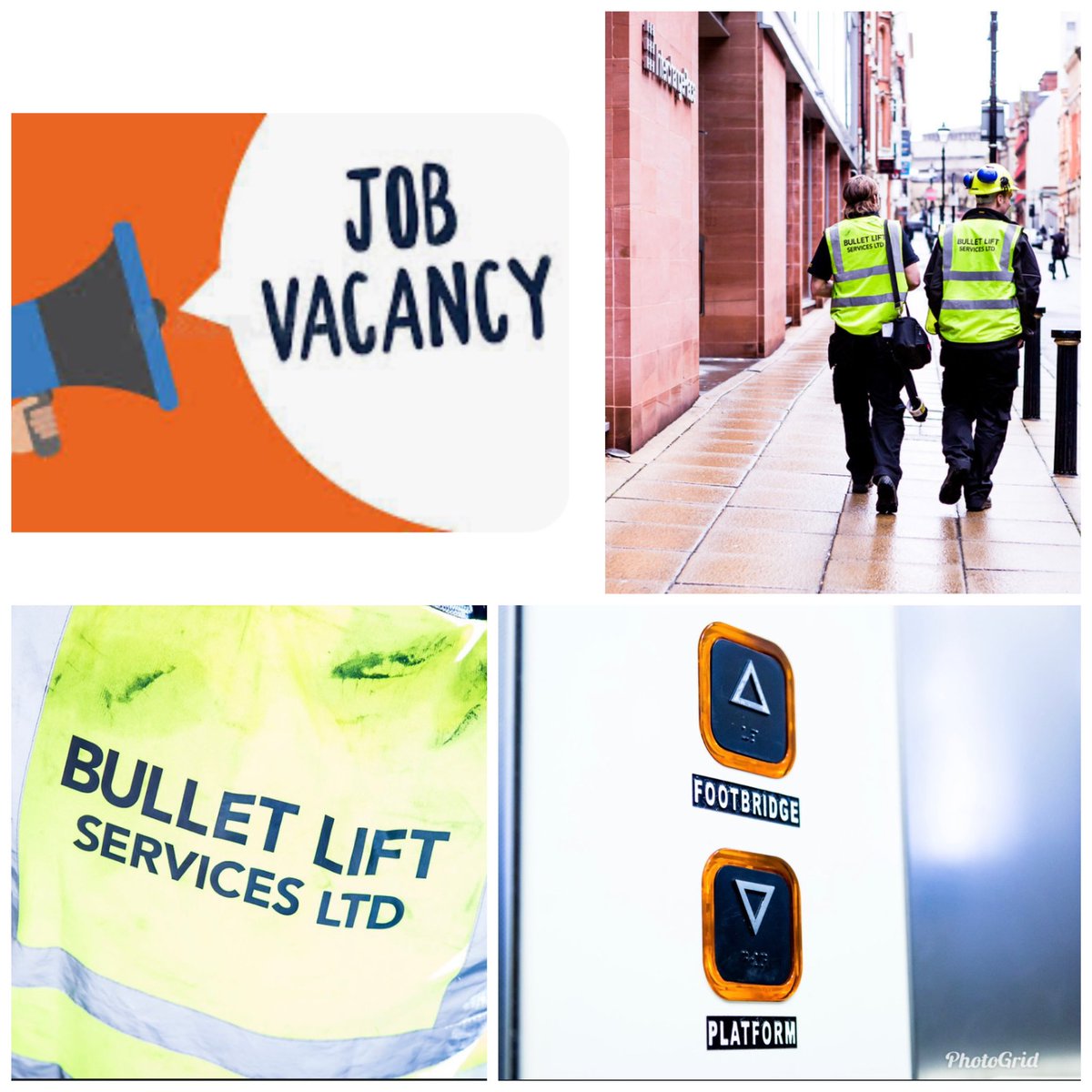 💰Job Opportunities 💰
Repair Engineer (mids) 
Service/call out engineer (mids) 
Repair Administrator (HQ)
>Excellent pay 
>Generous engineer sick pay scheme 
>Bonus scheme 
>highspec vans 
>Opportunity for regular overtime, paid at premium rate.
submit CV to info@bulletlifts.com