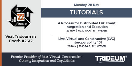 <a href="/Trideum/">Trideum Corporation</a> is a premier provider of LVCG integration &amp; capabilities. Join us at #iitsec today for two great tutorials at 0830 and 1245 in room W305B.