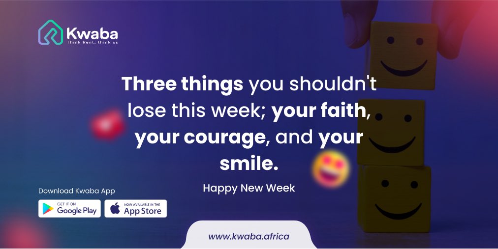 kwaba_ng's tweet photo. Here are three things you shouldn't lose this week; your faith, your courage, and your smile 😊

Happy New Week 💙

#monday #mondaymotivation #mondaymood #mondaymorning #happynewweek #new #newweek https://t.co/V1wv3AS6Nc