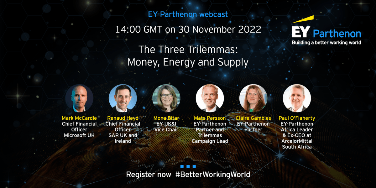 How can biz navigate the challenges of rising #inflation, higher #energy costs and shifting #supplychains?

Join us this Wed for insights from #Microsoft &amp; #SAP CFOs + EY's Mats Persson, <a href="/Monakbitar/">MonaBitar Partner EY</a>, Claire Gambles &amp; Paul O'Flaherty

Register here: 
bit.ly/3V622yJ