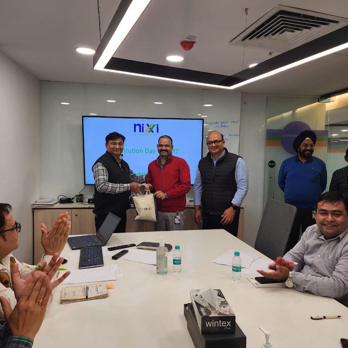 inregistry's tweet photo. NIXI celebrated Constitution Day today to commemorate the adoption of the Indian Constitution in 1949. On this occasion, NIXI employees recited the Preamble to the Indian Constitution and played a mini quiz at the NIXI office.

#NIXI #dotINdomain #DomainName #ConstitutionDay2022 https://t.co/Hvs9aKEYmu