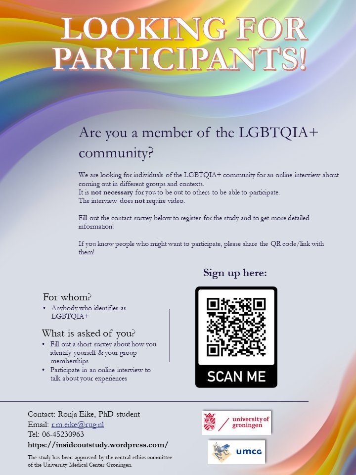 rm_eike's tweet photo. We are still looking for participants who identify as LGBTQ+!

Check out the flyer below for more information.
Sign up here: https://t.co/qmR1eOGjyF

We also have a website now!
https://t.co/cqlttRIzVu https://t.co/z5L3Ht33F3