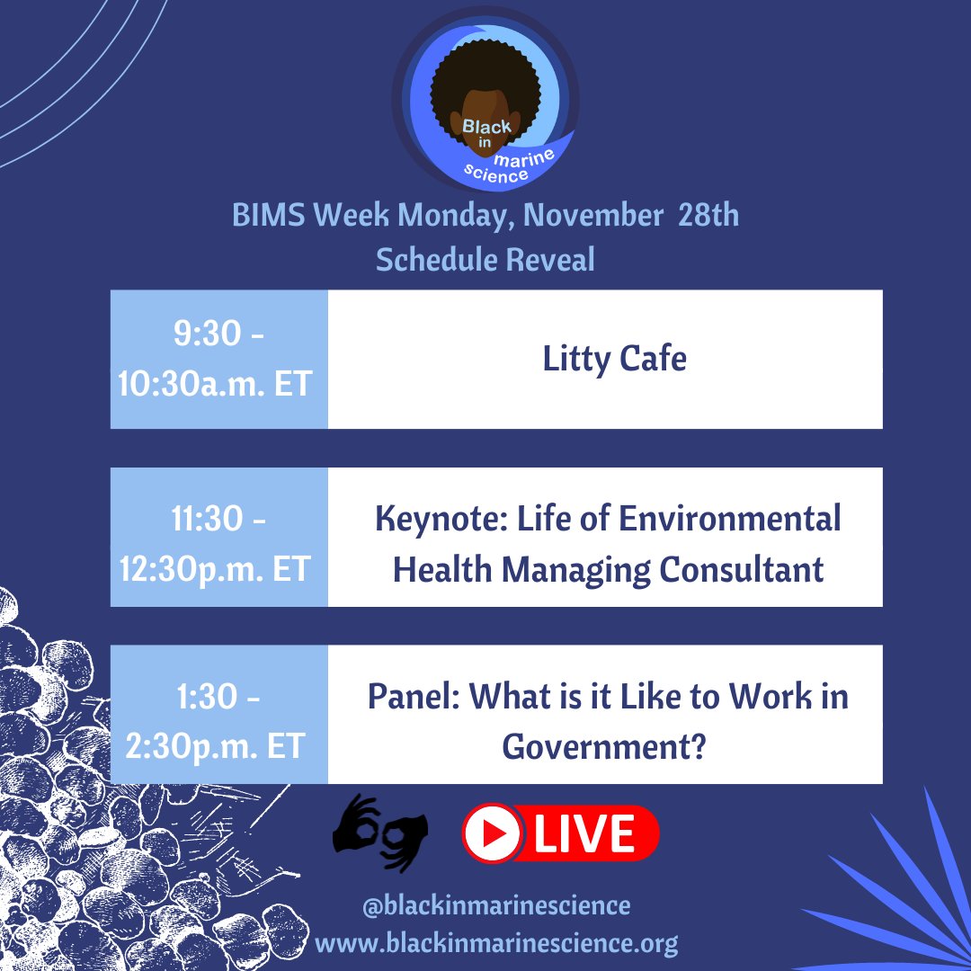RealScientists (@realscientists) on Twitter photo BLACK IN MARINE SCIENCE HAS TAKEN OVER! *insert evil scientist laugh* 😁🧪🥼🌊🤿
Today is #MoneyTalksMonday - 2nd day of Black in Marine Science Week 2022! Check out our events!!
#BIMSWeek2022 #BIMSWeek #BlackinMarineScience
Monday Day Lead:<a href="/Ruth_Akintoye/">Ruth Akintoye PHD, MPH</a> BLACK IN MARINE SCIENCE HAS TAKEN OVER! *insert evil scientist laugh* 😁🧪🥼🌊🤿
Today is #MoneyTalksMonday - 2nd day of Black in Marine Science Week 2022! Check out our events!!
#BIMSWeek2022 #BIMSWeek #BlackinMarineScience
Monday Day Lead:<a href="/Ruth_Akintoye/">Ruth Akintoye PHD, MPH</a>
