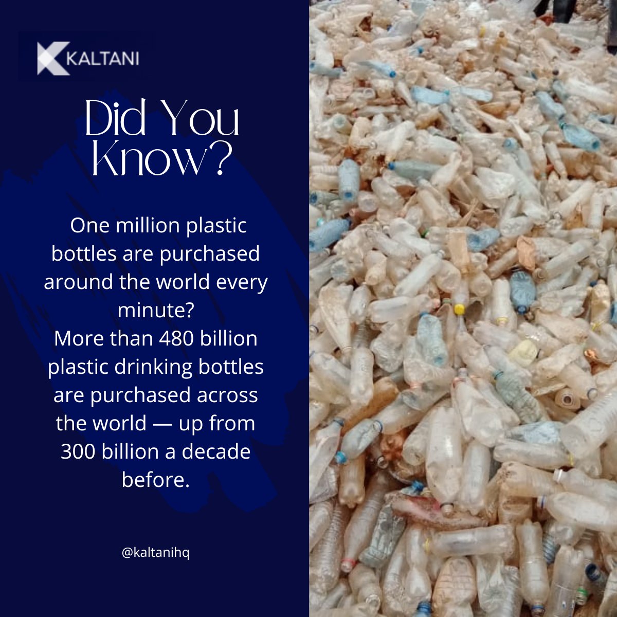 Let’s save our oceans from plastic one day at a time.

Think Recycling, Think KALTANI.

CONTACT US NOW
sales@kaltani.com
+2347041093833
Follow us <a href="/kaltanihq/">Kaltani</a> 
Visit Kaltani.com

#kaltani #zerowaste #Africa #plastic #plasticpollution #waste #didyouknow #didyouknowfacts