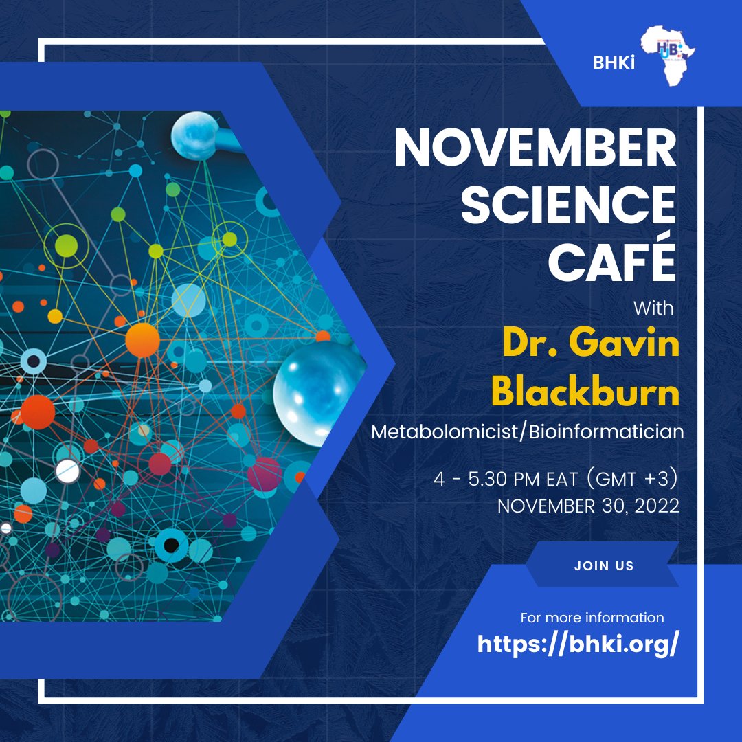 How is untargeted #metabolomics applied as an investigative tool, both to follow known metabolic processes and discover possible novel biomarkers?

Join our #ScienceCafé this Wednesday with Dr @GavBlackburn to find out.

🗓️30 Nov 2022
⏲️4PM EAT (GMT +3)
🖥️ bit.ly/3igeo9a