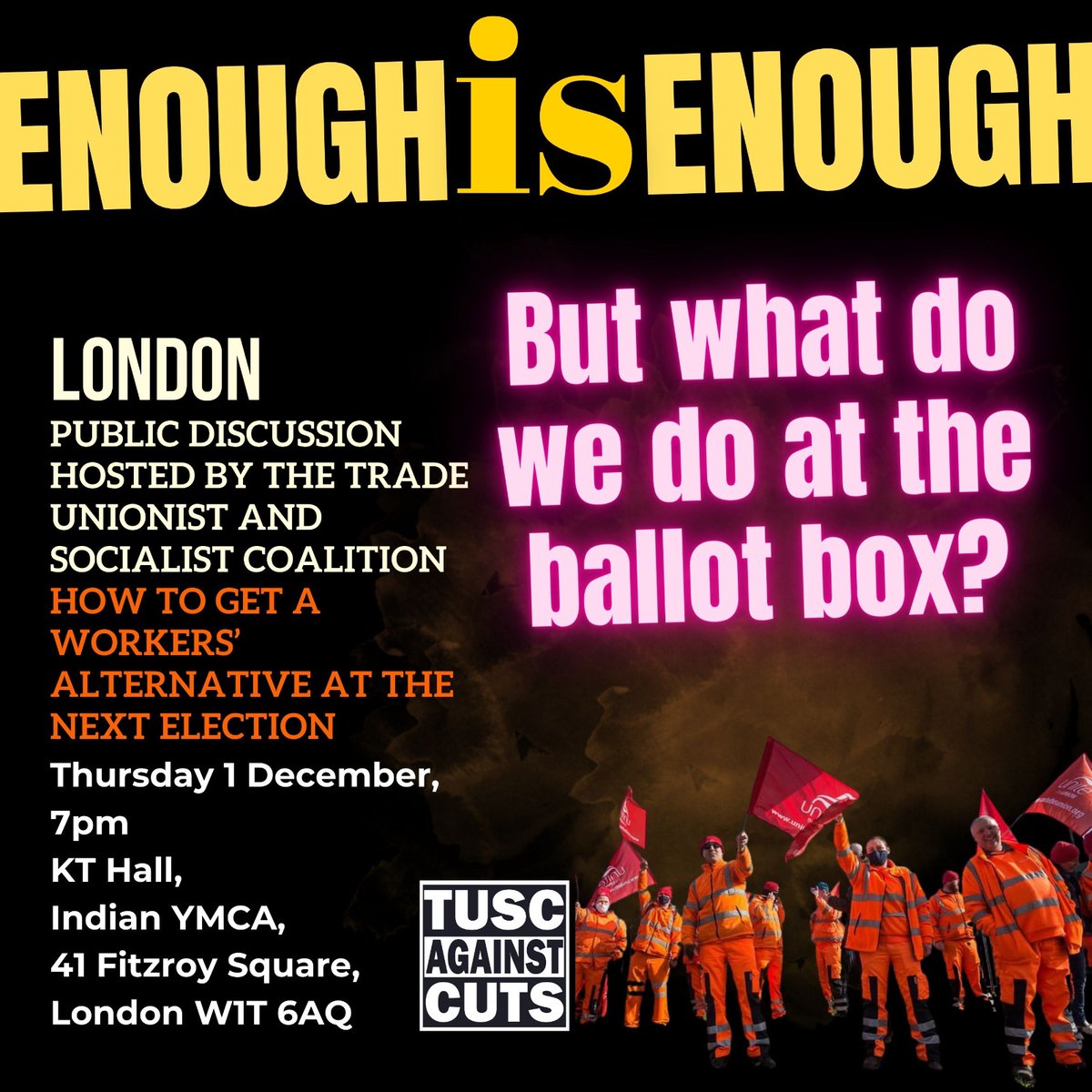 TUSCoalition's tweet photo. #TUSC Autumn Tour continues. 
Putting a socialist alternative at elections.
This week's meetings in #York, #Grimsby, #Bradford and #London
Details at https://t.co/X7MAzGUpv6
Get involved: https://t.co/q9SiRAY5Xt
Make a donation: https://t.co/ivIZDXedXL https://t.co/suRISqiRBd