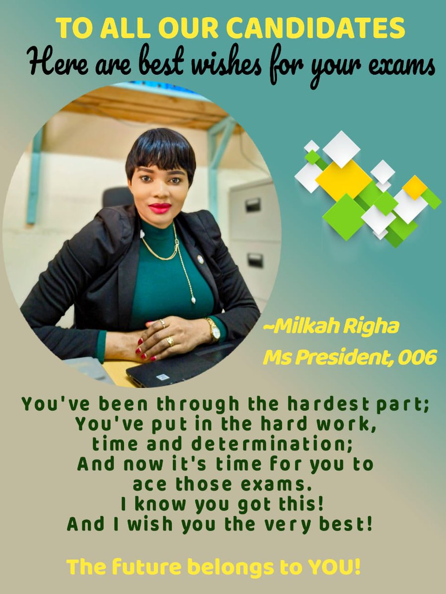 HCI_Kenya's tweet photo. Wishing all candidates the very best in their exams. As a parent, guardian, teacher, please assure them that they can become anything they want to be, no matter the circumstances. 

~Milkah Righa,
Ms President Taita Taveta &amp;
2nd Runner Up, Ms President Season 2 https://t.co/WfuGrObkro