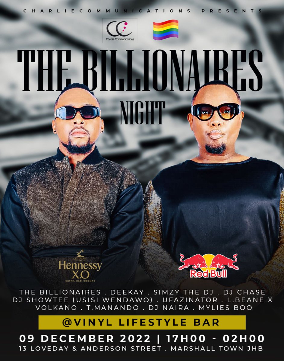 CharlieComms_'s tweet photo. Masamben siyo Groove.a💃🏼🔥 join us and the @billionaires_za on the 9th of December at @vinyllifestyle in Mashalltown JHB where they will be giving you nothing but the best music to enjoy🔥it’s gonna be a night to remember💃🏼🔥 mazikhale #Yokba #CoupleDj #lgbtqi https://t.co/sWdPAbFD7v