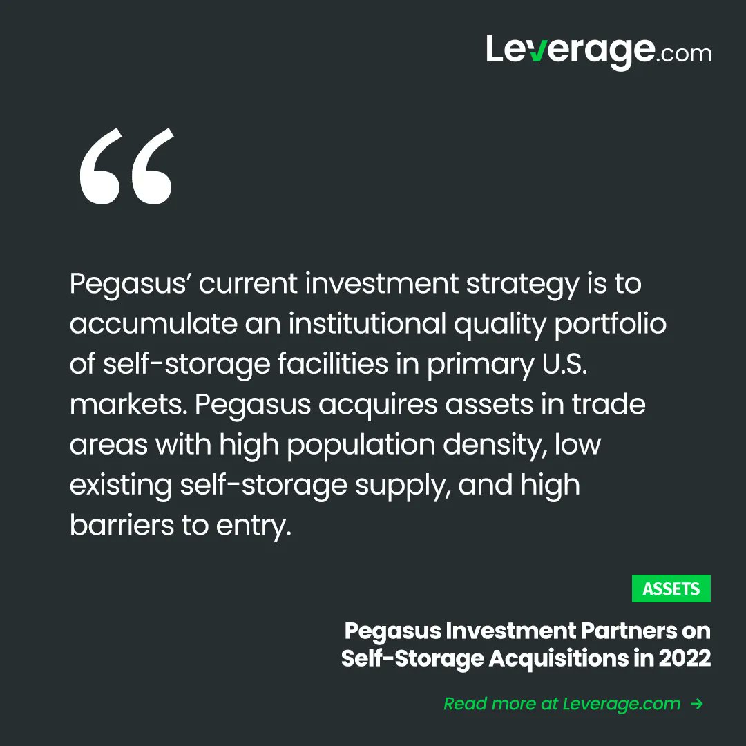 “Pegasus’ current investment strategy is to accumulate an institutional quality portfolio of self-storage facilities in primary U.S. markets.” 

For more information,visit:  leverage.com/assets/pegasus…

#leveragedotcom #leverage #commercialrealestate #CRE #realestate