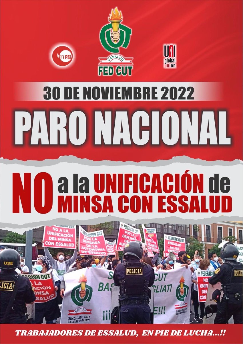 Willy_PonceC's tweet photo. #Este 30 de noviembre los trabajadores y población asegurada en las calles exigiendo al gobierno respeto a la autonomía y permanencia del Seguro Social de Salud ⁦@FedCut⁩ ⁦@AngelDionicioO1⁩ ⁦@TeresitaSernaq1⁩ ⁦@alansableUNI⁩ ⁦@vascozubieta⁩ https://t.co/6WZv7jvLH3